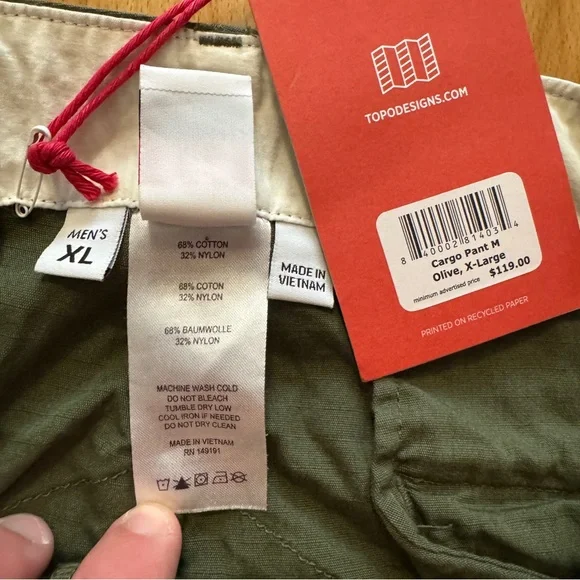 NWT- Topo Designs Cargo Pants- Hike/ Climb- Cargo Army Green- Men’s XL - Picture 2 of 7